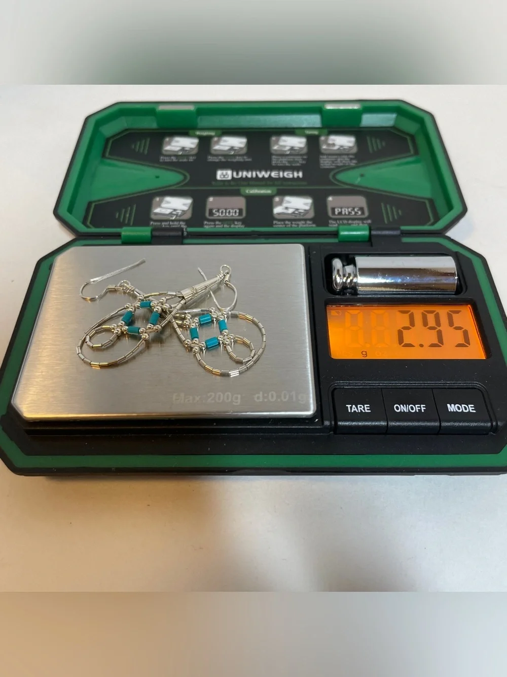 VTG Handmade Liquid Silver Heishi Turquoise Beads Dangle Hook Earrings READ